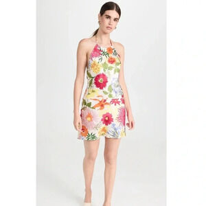 REFORMATION NWT Jennis Floral Silk Halter Mini Dress Low Back String Tie M